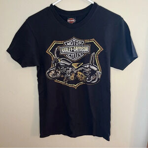 HARLEY DAVIDSON Black Graphic T-Shirt Glacier Kalispell Montana Small Petite